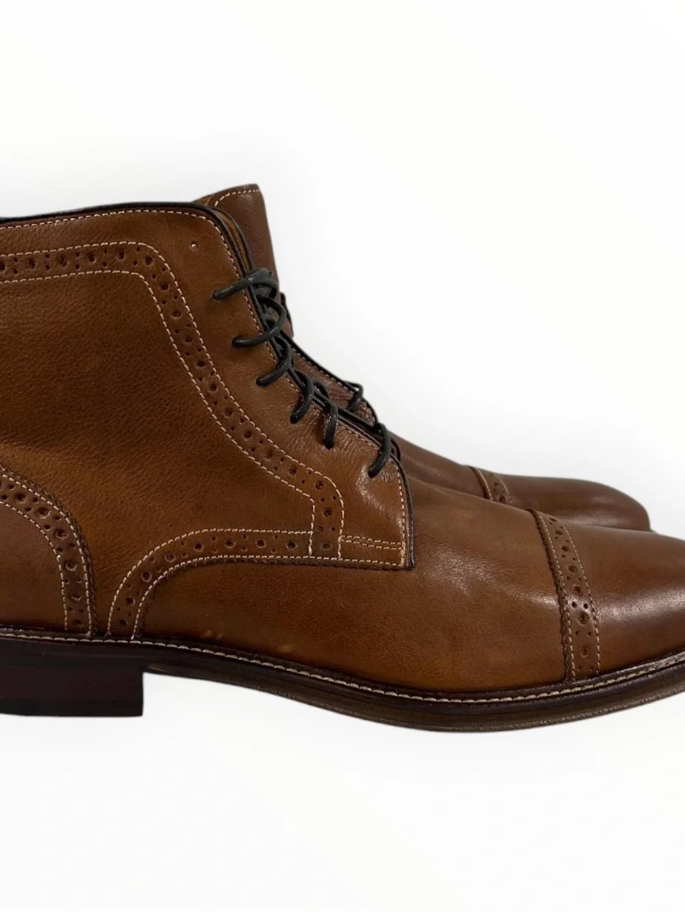 Johnston & Murphy Warner Cap Toe Zip Boots 10M Dark Tan Full Grain Leather NIB